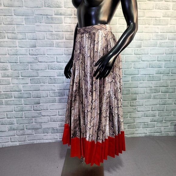 Lucy Paris Womens XS Python Accordion Pleated‎ Midi Skirt Red Color-block Trim - Picture 4 of 10